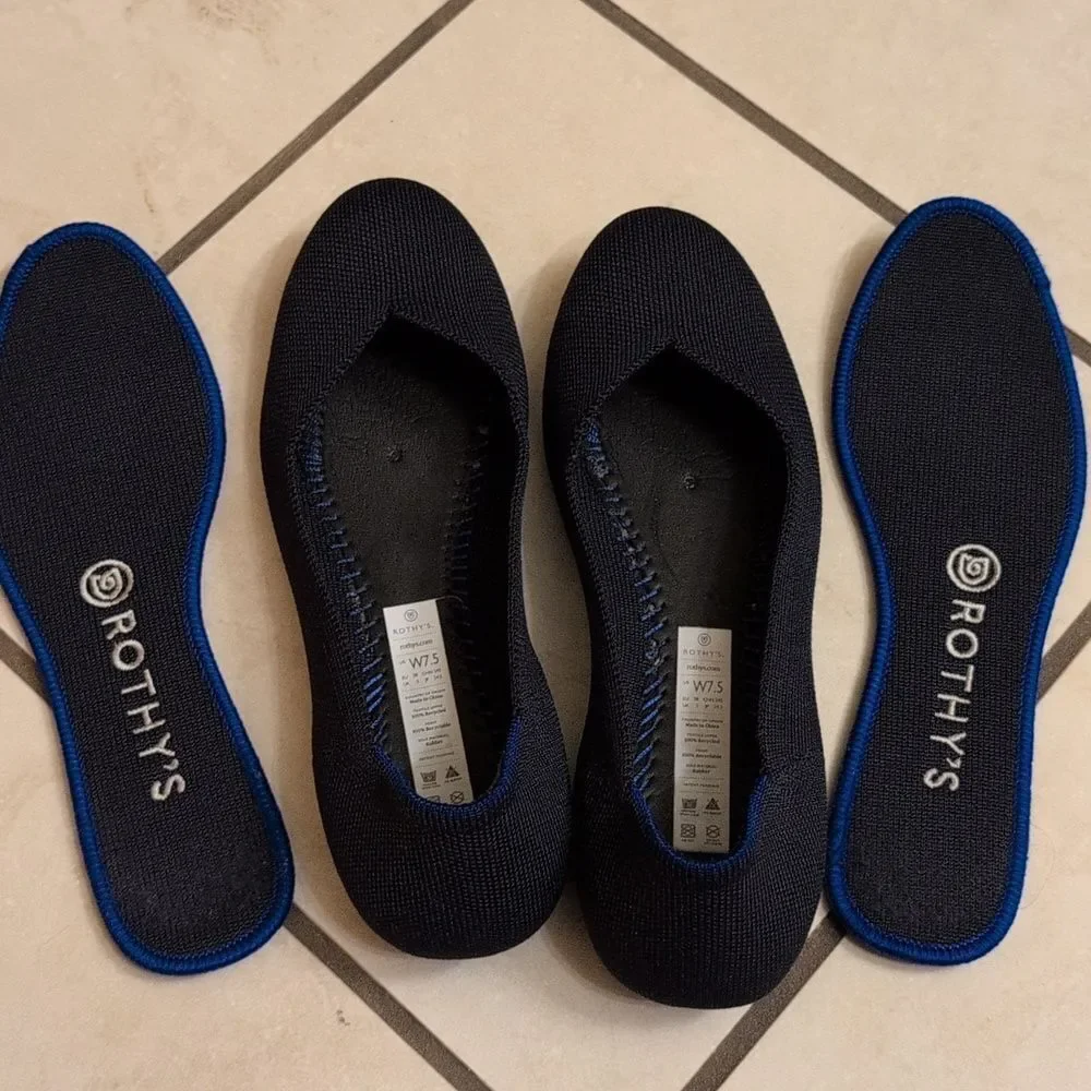 Rothys The Round Toe Flat Dark Navy Blue Size 7.5